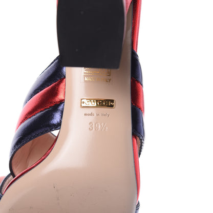 Gucci Metallic Nappa Crossover Mid Heel Slide Sandals 39.5 Blue Flame Red 8 of 9