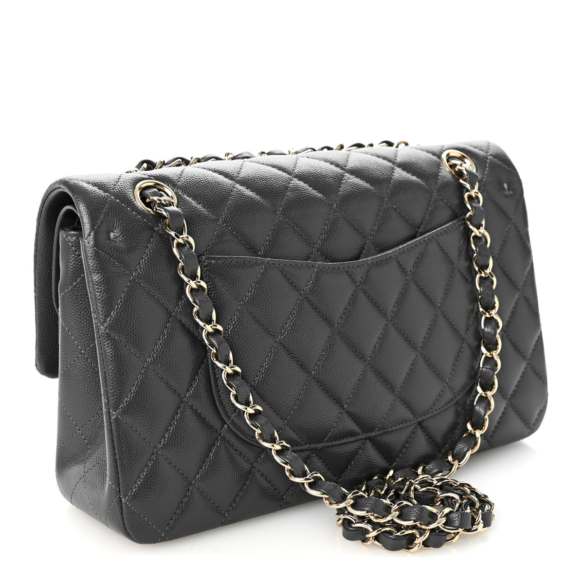 Caviar Quilted Medium Double Flap Dark Grey