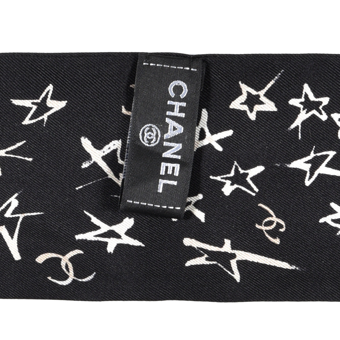 Chanel Silk Stars CC Slim Bandeau Scarf Black Ecru Light Pink 4 of 4