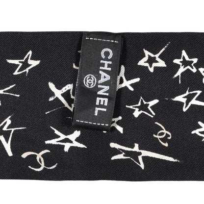 Chanel Silk Stars CC Slim Bandeau Scarf Black Ecru Light Pink 4 of 4
