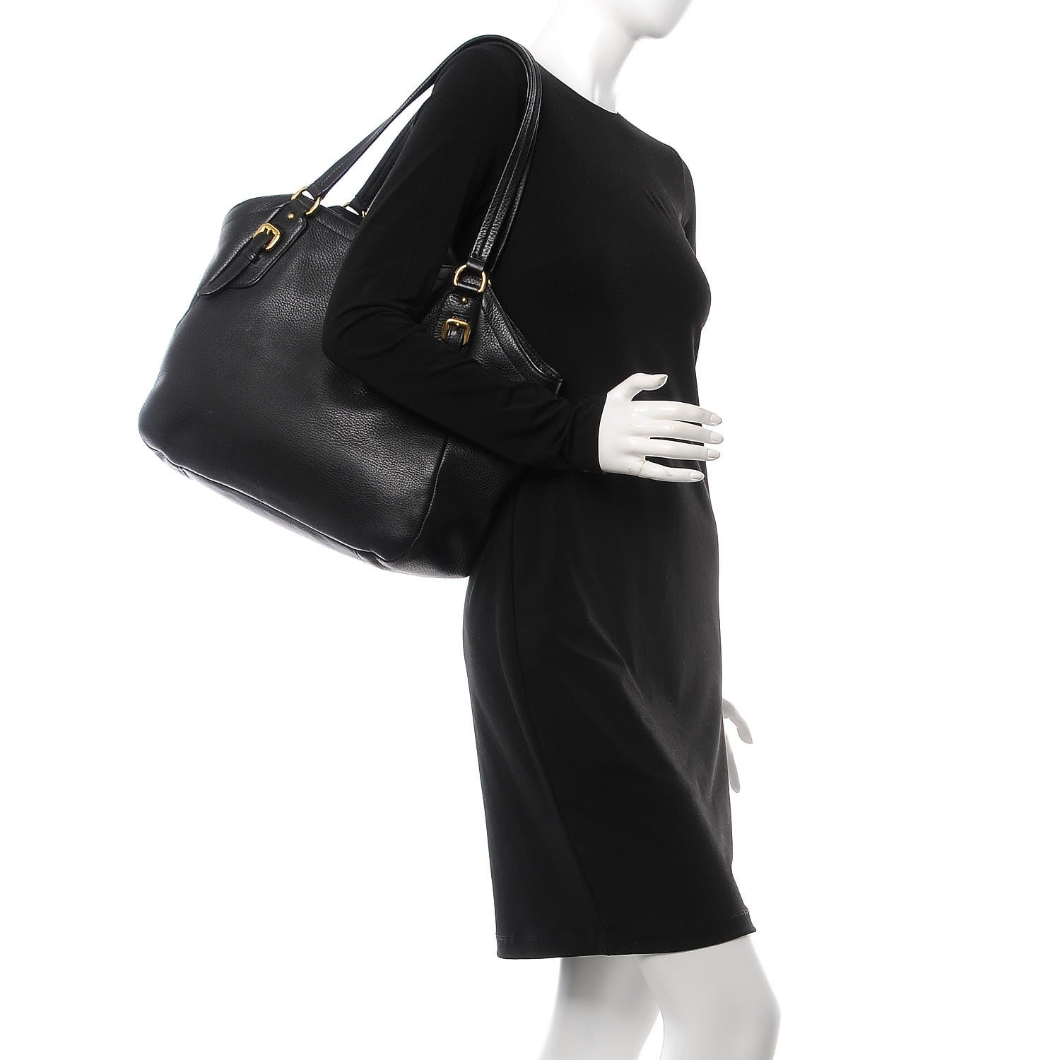 Prada Vitello Daino Tote Black 2 of 8
