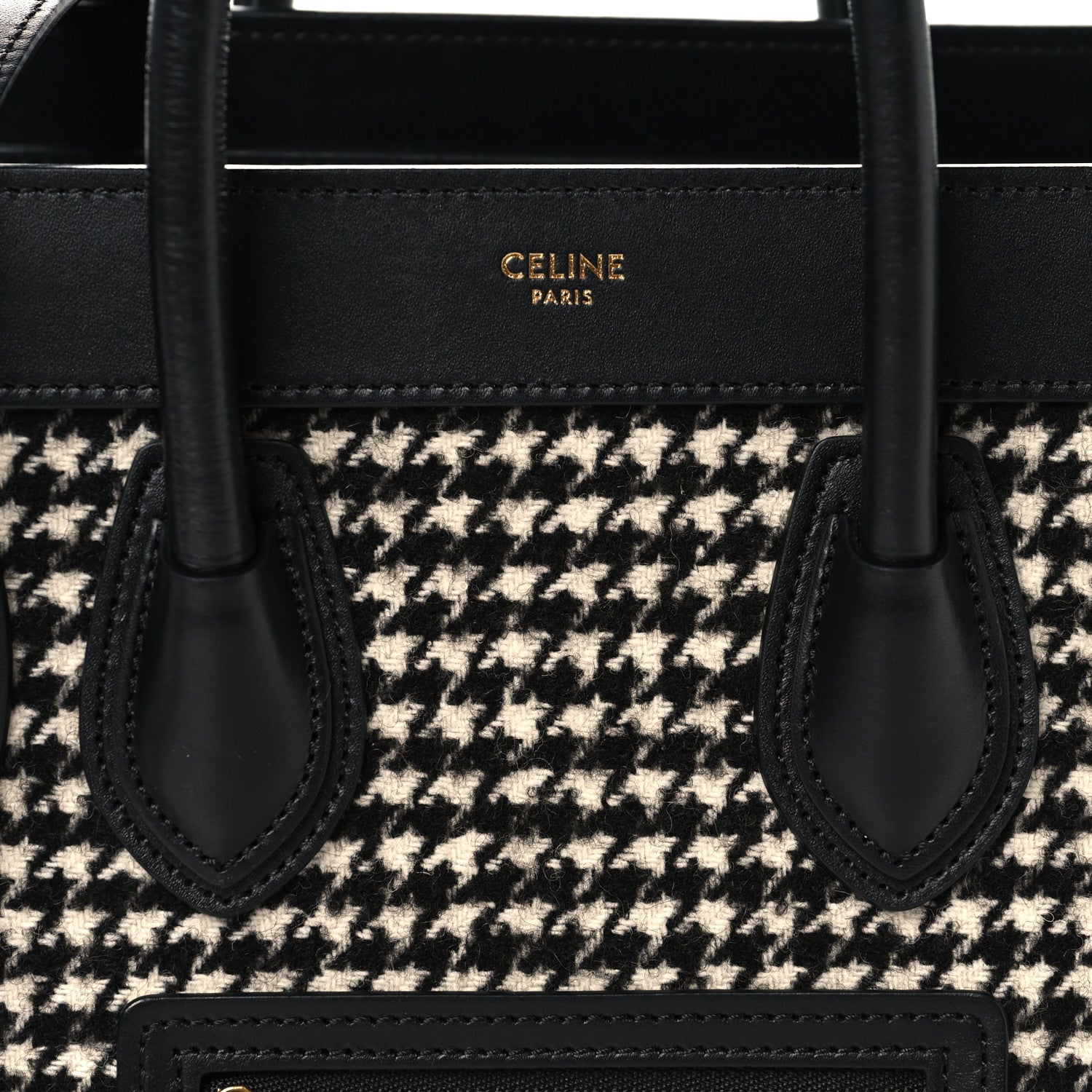 Celine Smooth Calfskin Houndstooth Nano Luggage White Black 8 of 11
