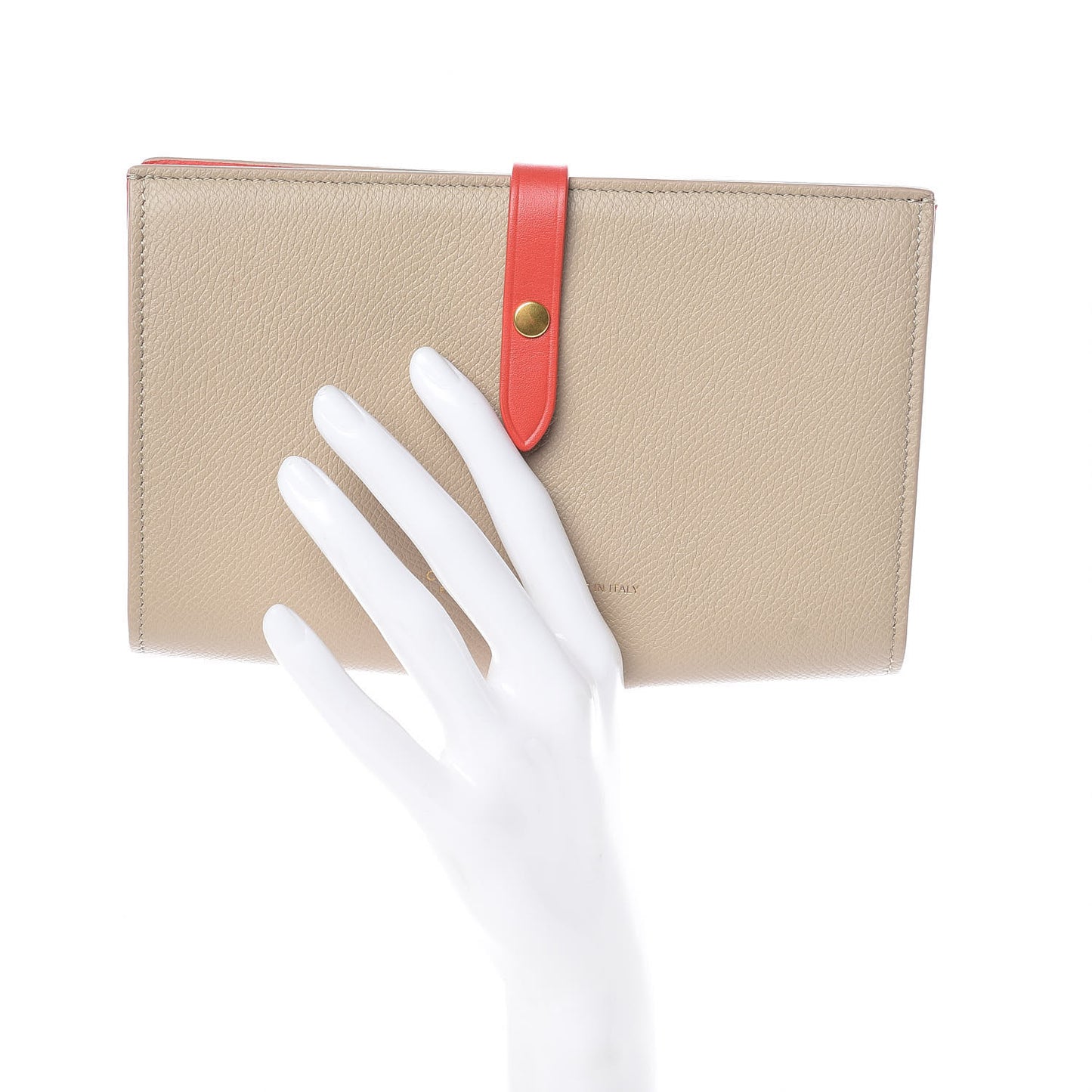 Grained Calfskin Large Multifunction Strap Wallet Pop Red Chalk