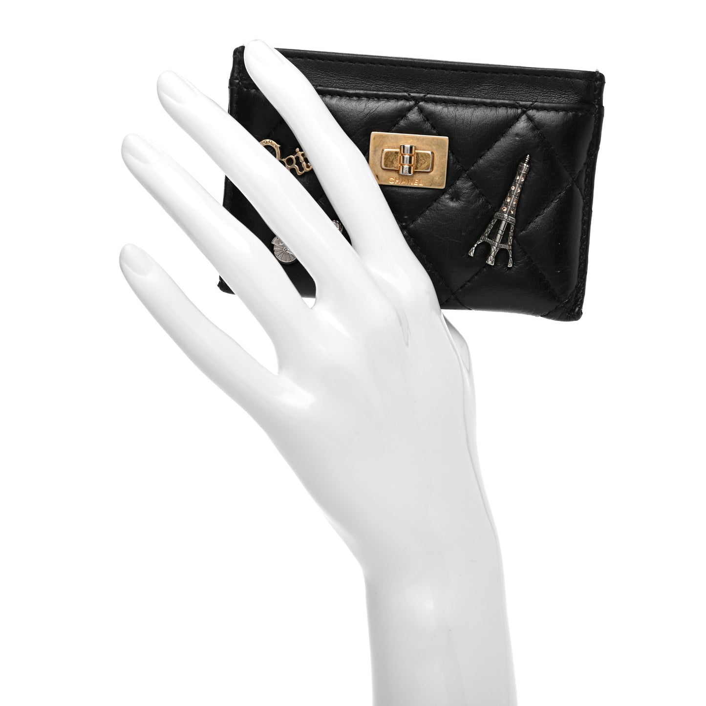 Aged Calfskin Quilted Lucky Charms Reissue Card Holder Black
