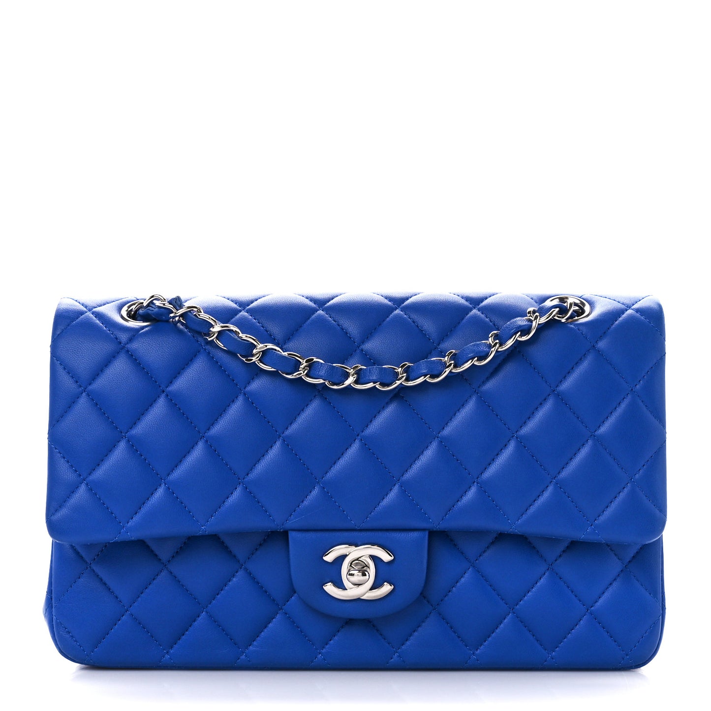 Lambskin Quilted Medium Double Flap Royal Blue