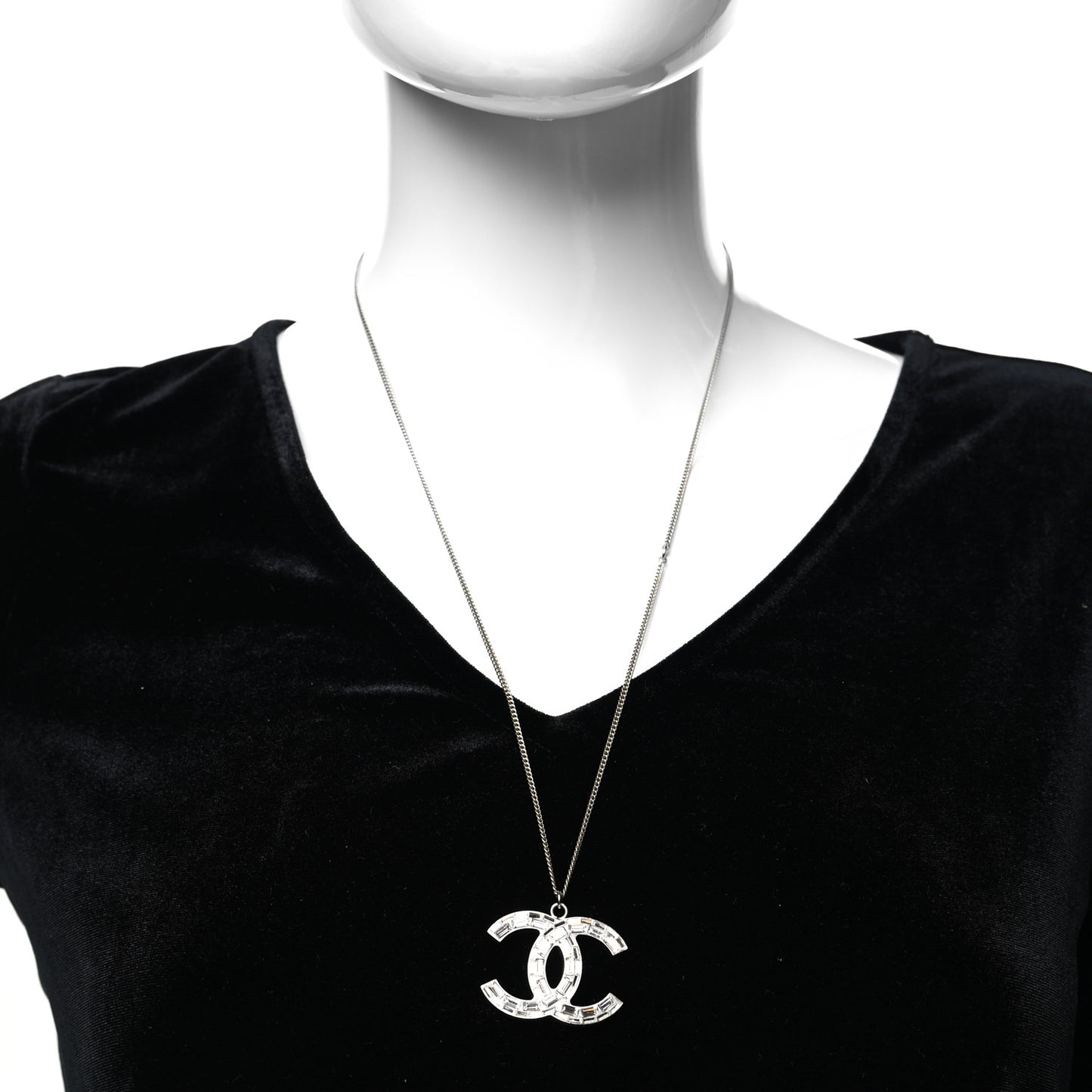 Baguette Crystal Large CC Necklace Silver