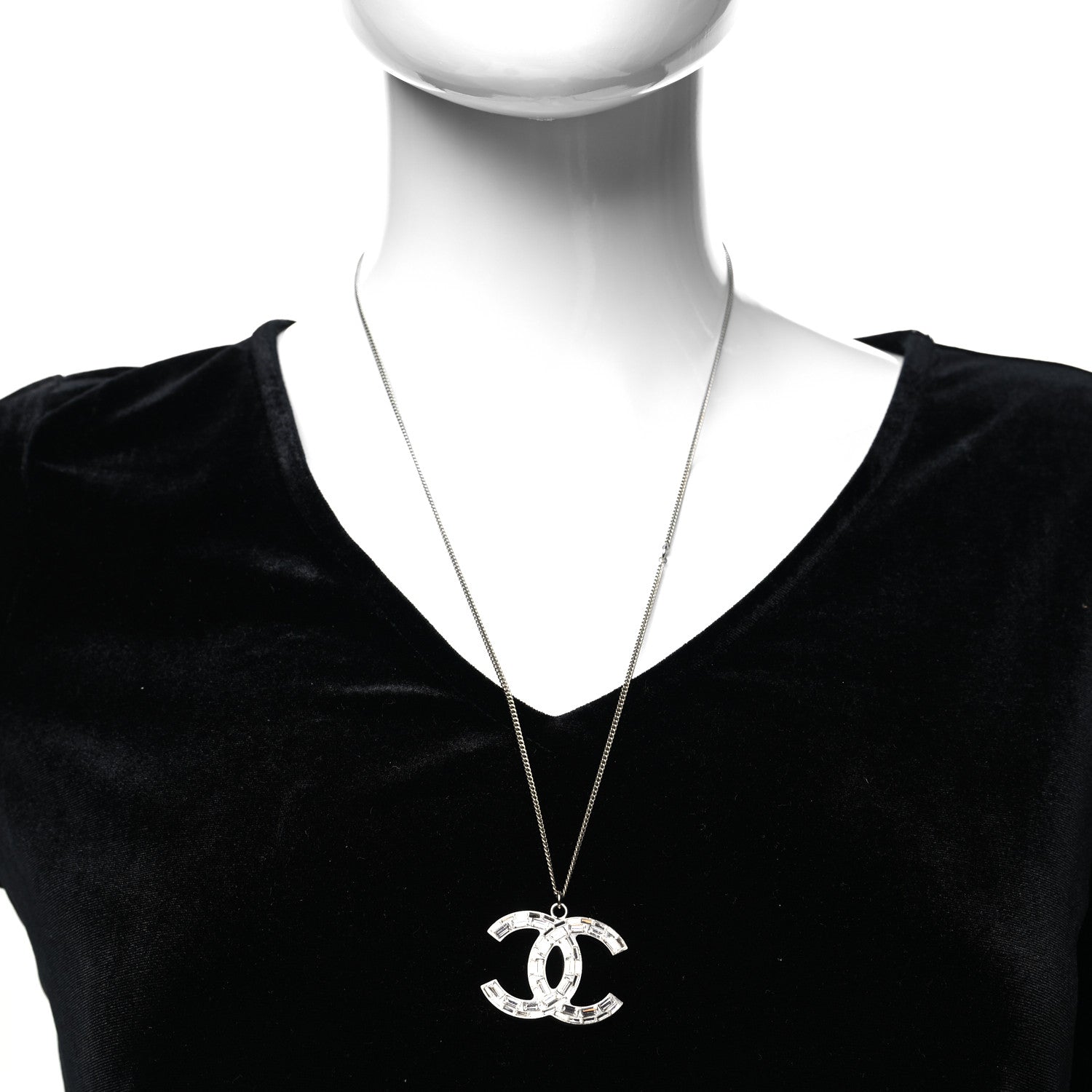 Chanel Baguette Crystal Large CC Necklace Silver 2 of 5