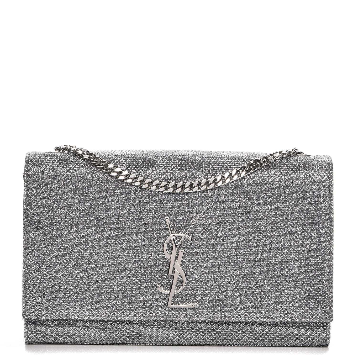 Saint Laurent Metallic Canvas Woven Medium Classic Monogram Kate Satchel Silver 1 of 6