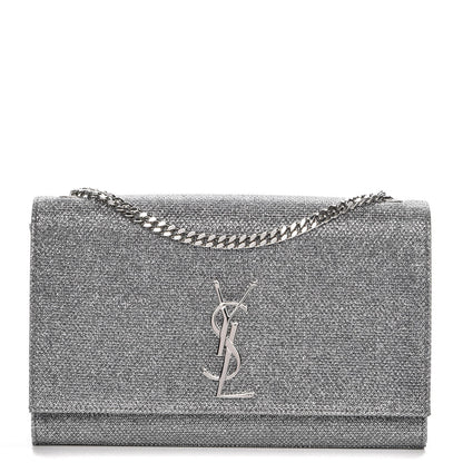 Saint Laurent Metallic Canvas Woven Medium Classic Monogram Kate Satchel Silver 1 of 6