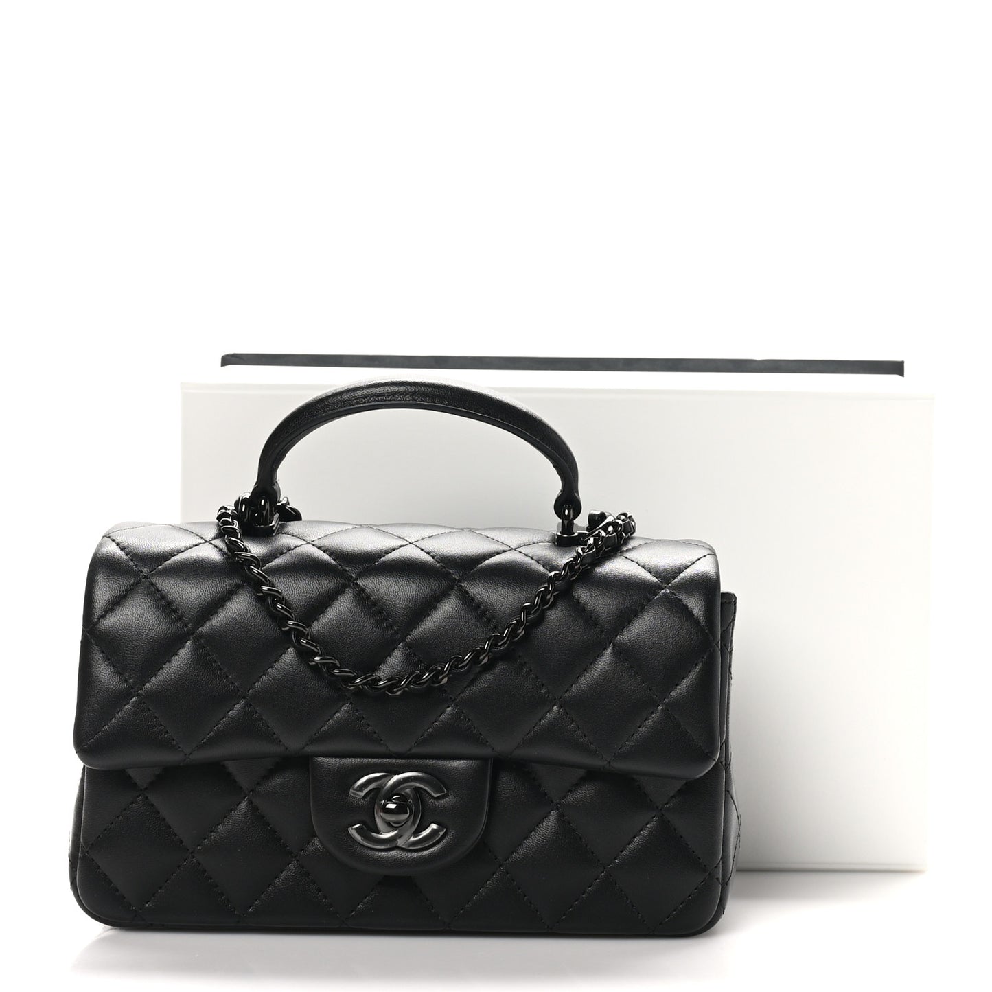 Lambskin Quilted Mini Top Handle Rectangular Flap So Black