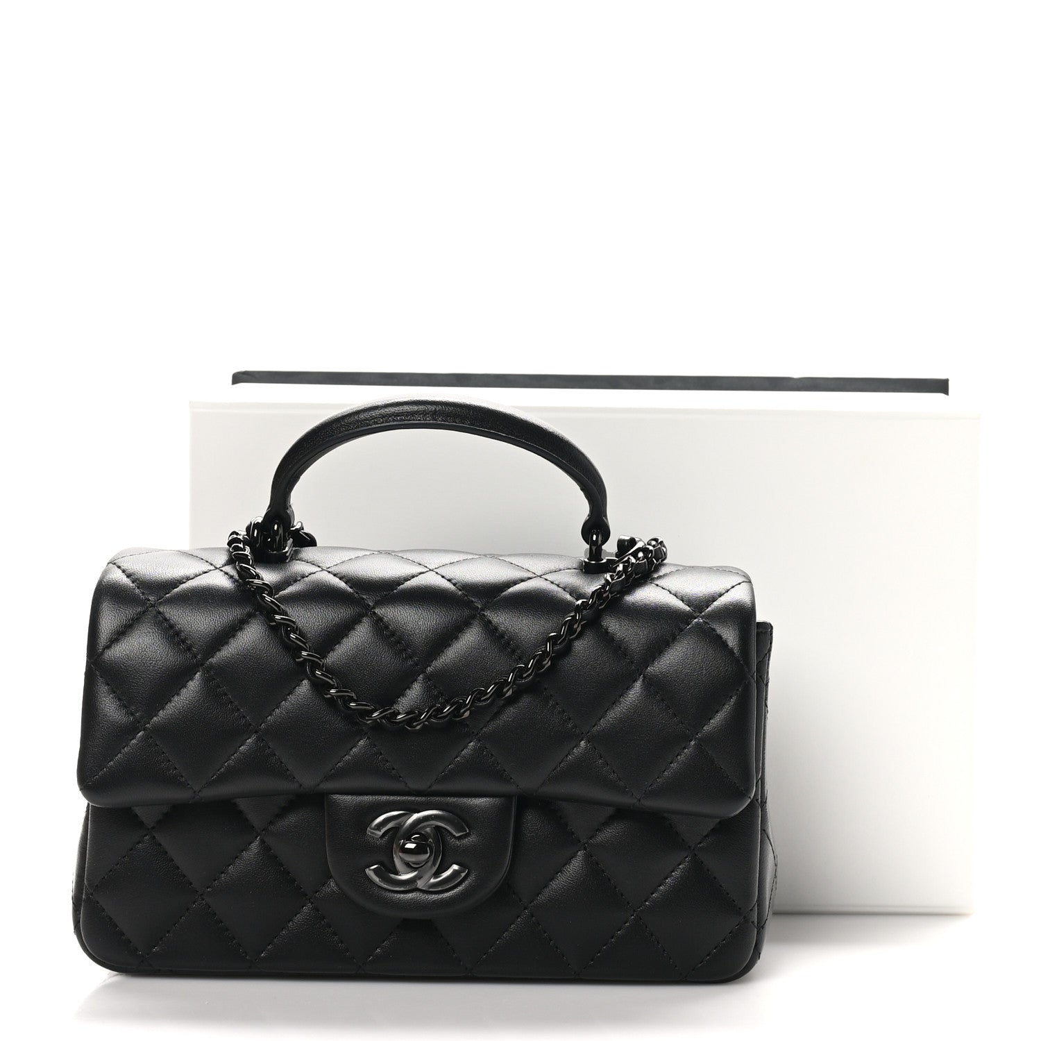 Chanel Lambskin Quilted Mini Top Handle Rectangular Flap So Black 11 of 11