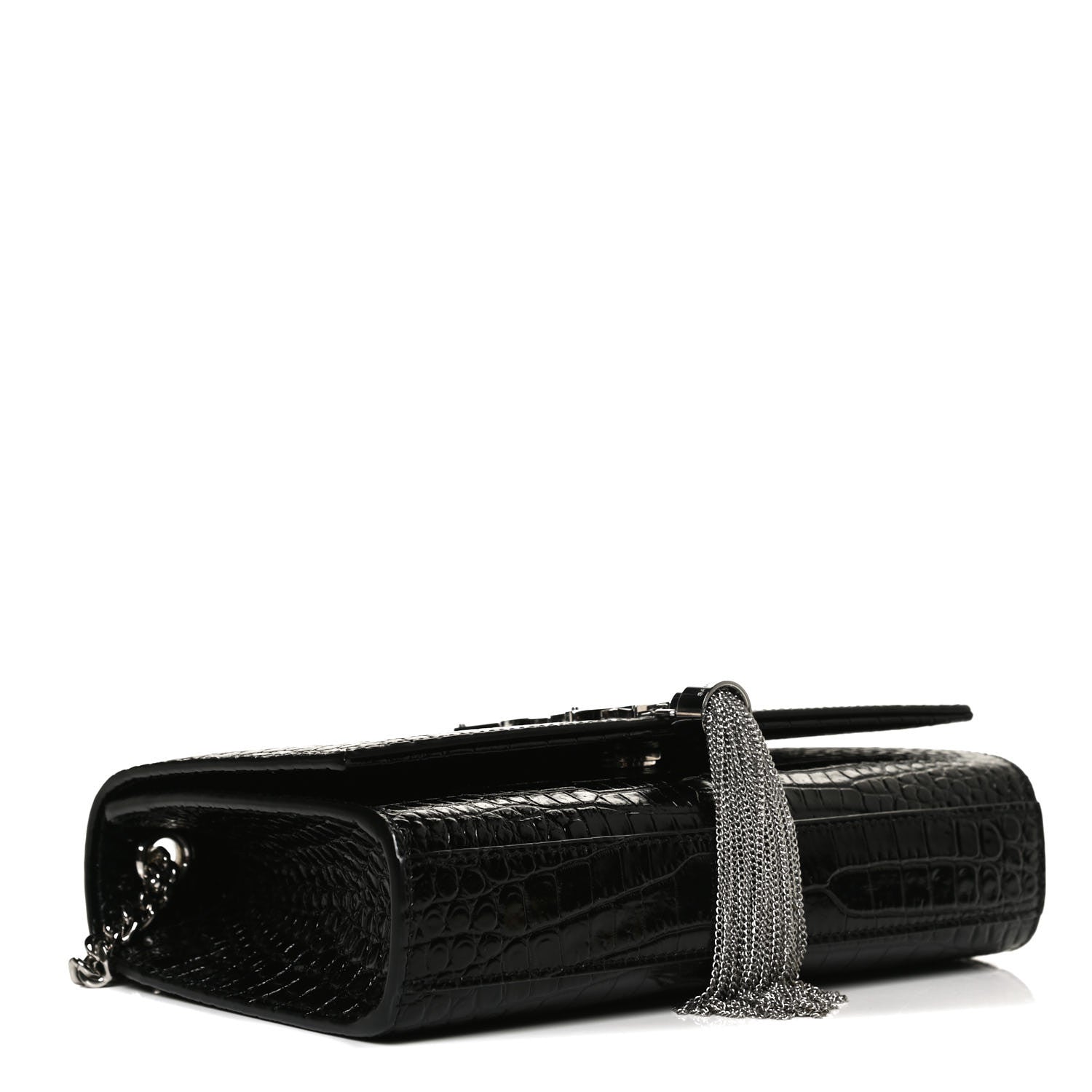 Saint Laurent Calfskin Crocodile Embossed Small Classic Monogram Kate Tassel Satchel Black 4 of 11