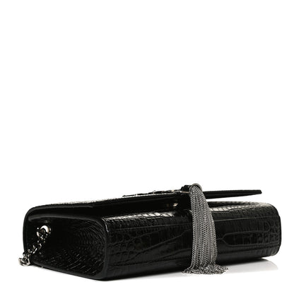 Saint Laurent Calfskin Crocodile Embossed Small Classic Monogram Kate Tassel Satchel Black 4 of 11