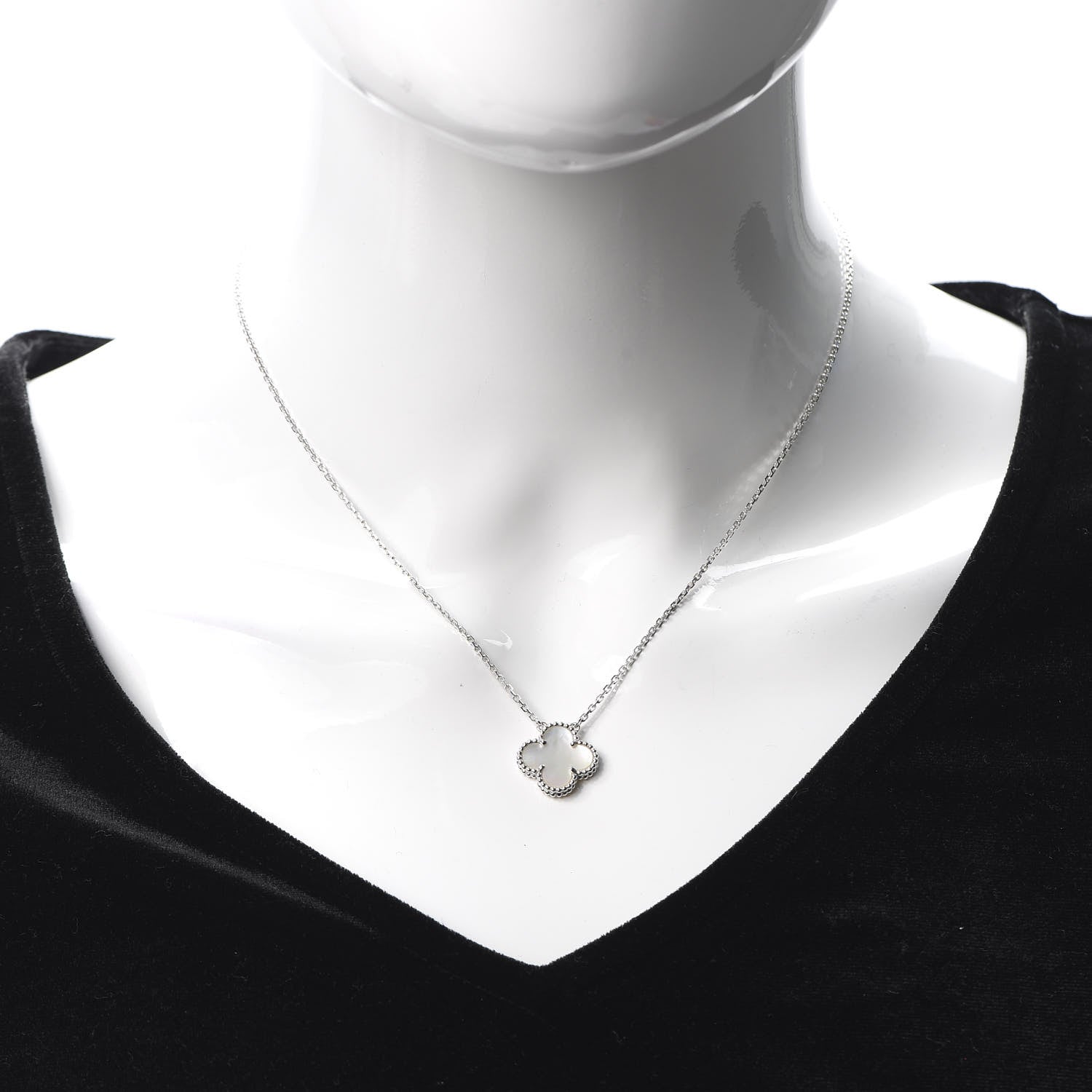 Van Cleef & Arpels 18K White Gold Mother of Pearl Vintage Alhambra Pendant Necklace 2 of 7