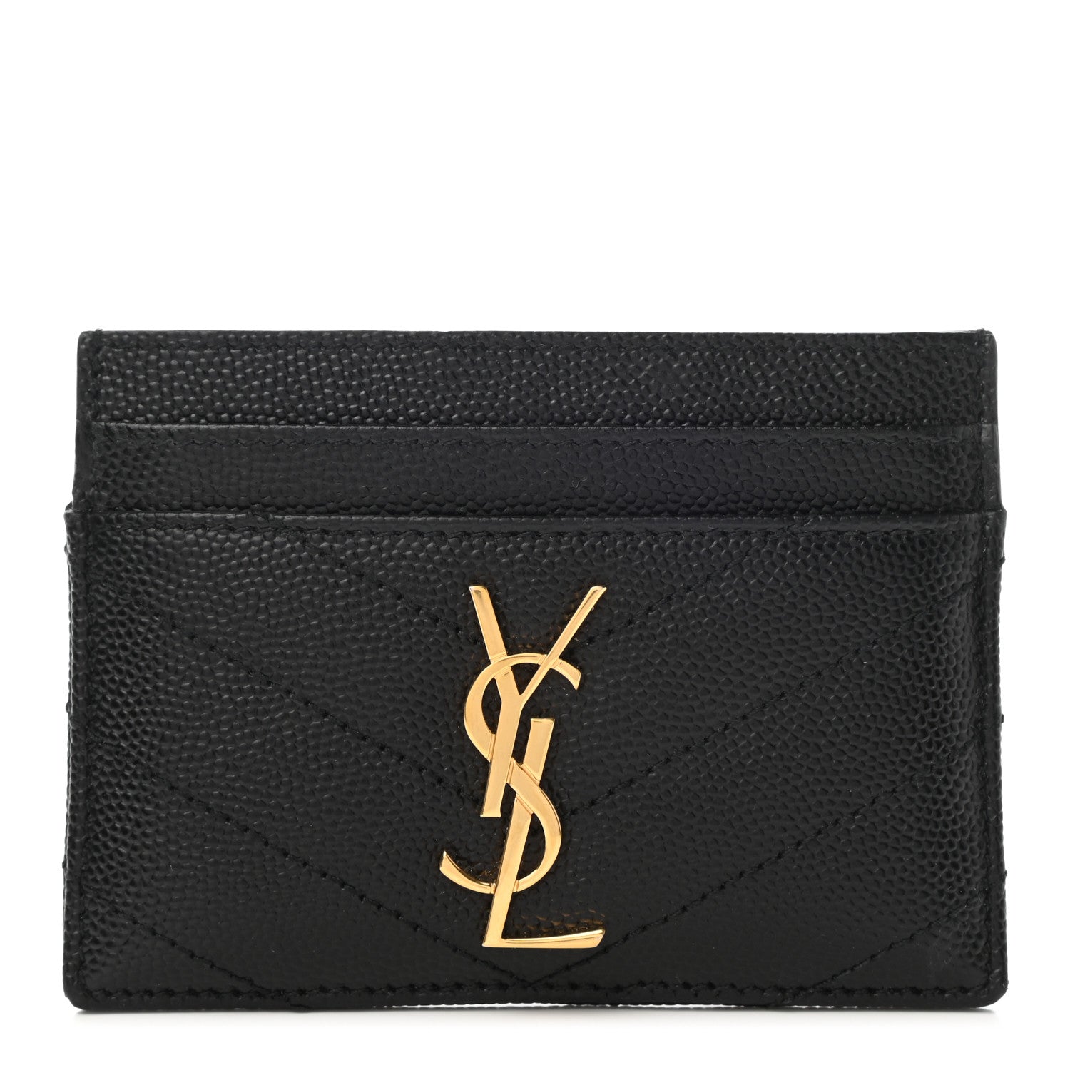 Saint Laurent Grain De Poudre Matelasse Chevron Monogram Credit Card Case Black 1 of 6