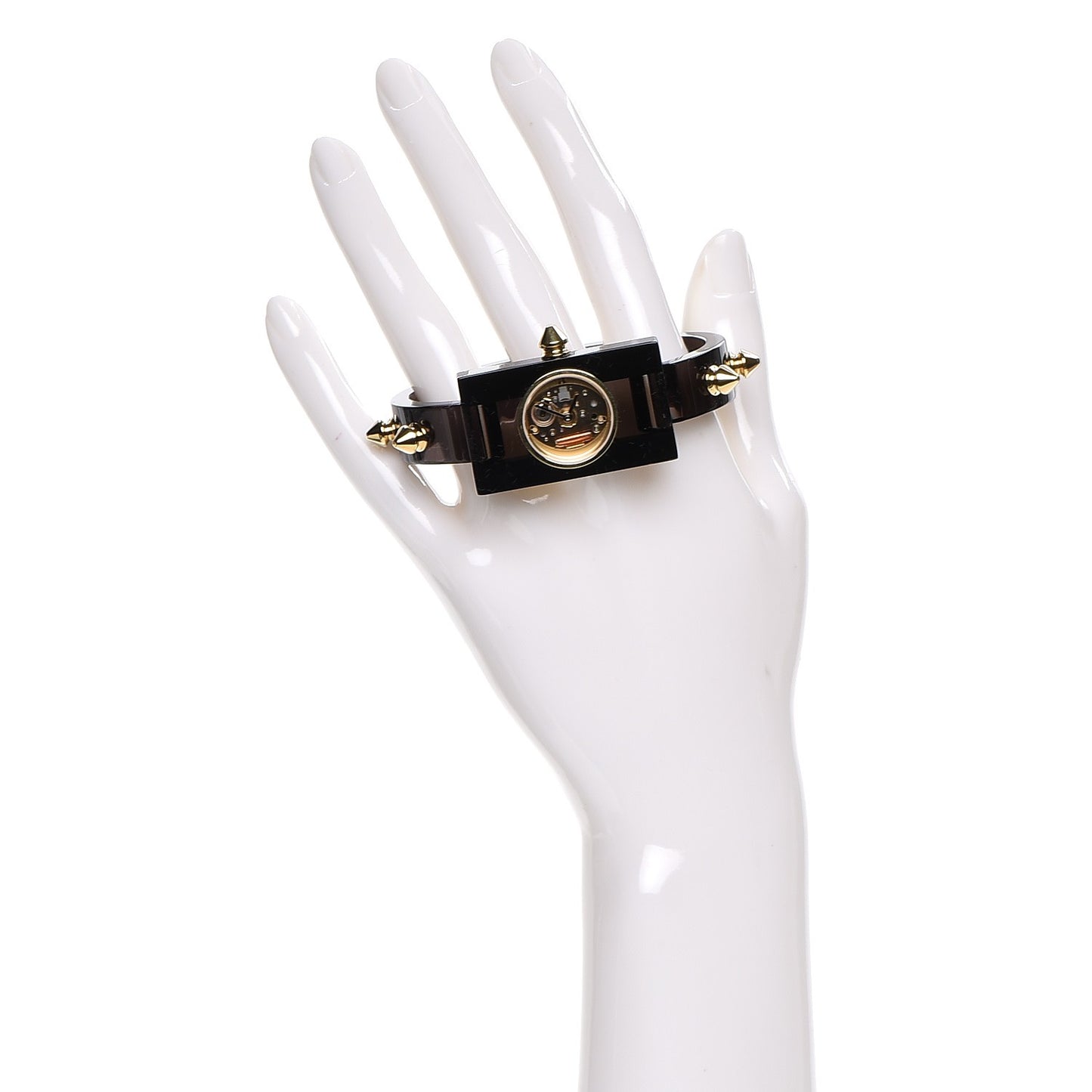 Stainless Steel Plexiglass 24mm Skeleton Stud Quartz Watch Black