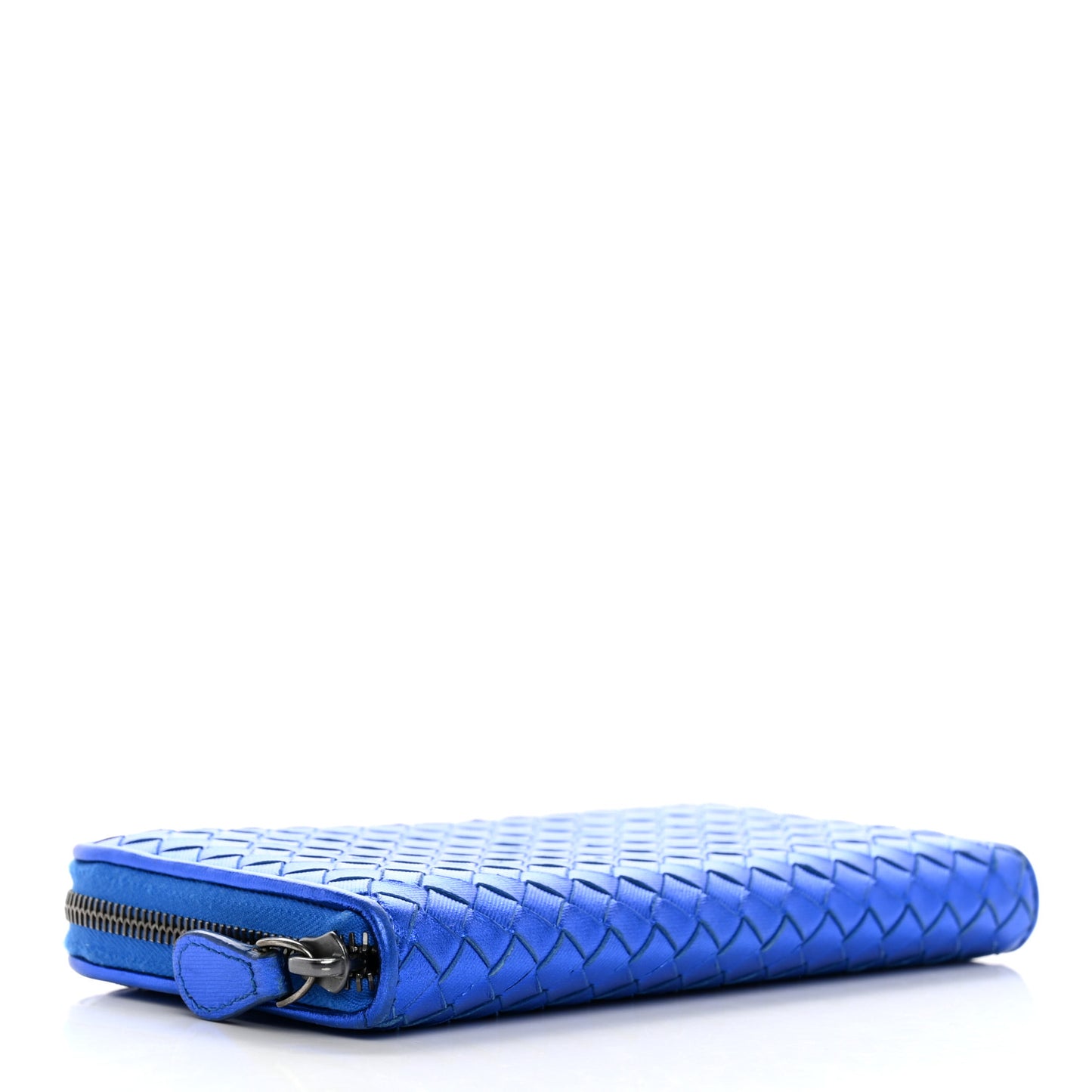 Metallic Grosgrain Intrecciato Zip Around Wallet Cobalt
