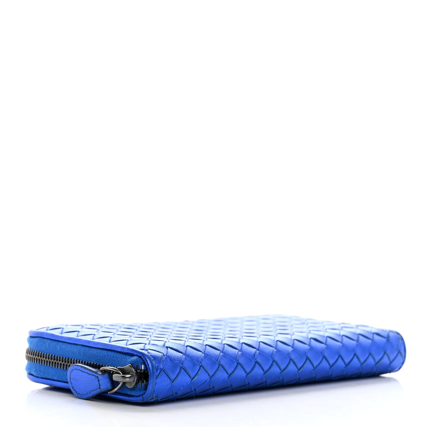 Bottega Veneta Metallic Grosgrain Intrecciato Zip Around Wallet Cobalt 4 of 11