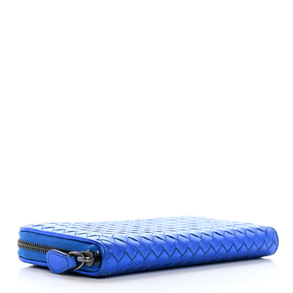 Bottega Veneta Metallic Grosgrain Intrecciato Zip Around Wallet Cobalt 4 of 11