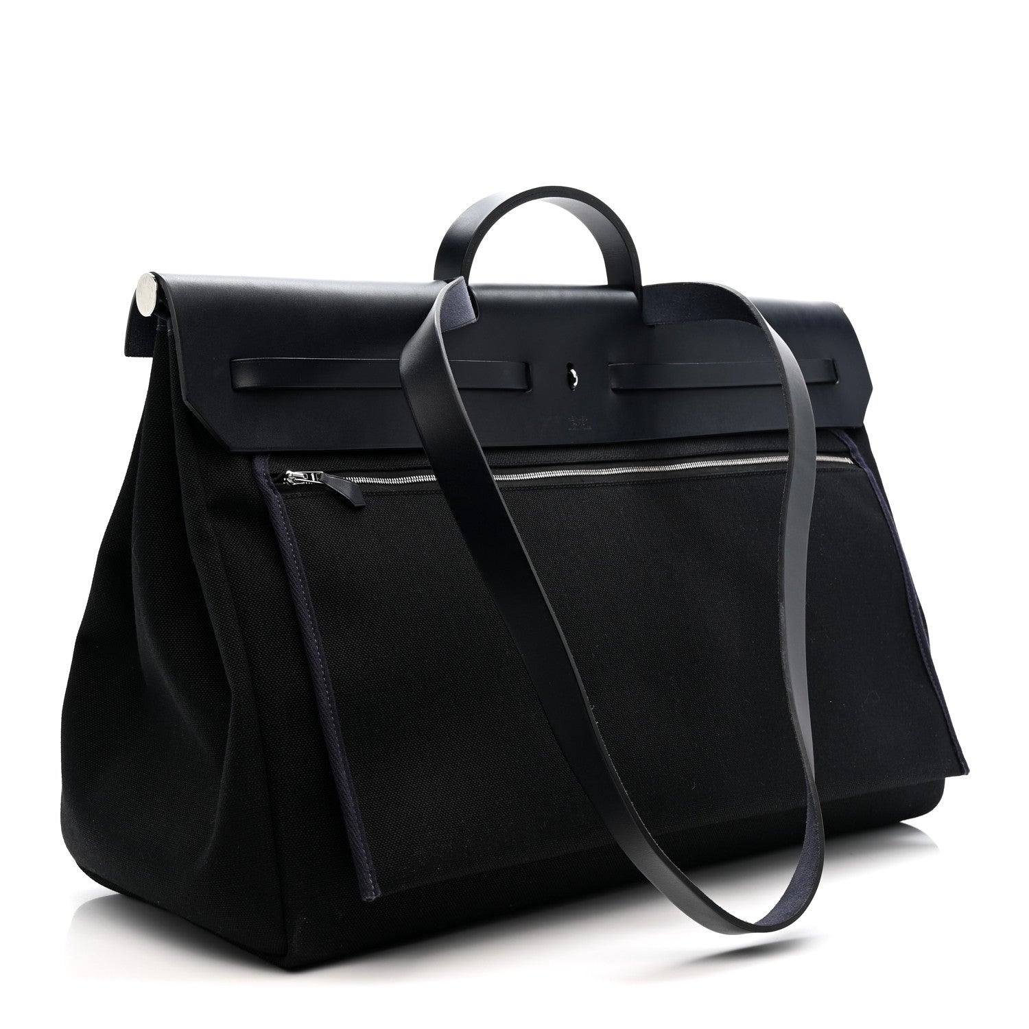 Hermes Military Toile Vache Hunter Herbag Zip Retourne Cabine Bag Black Bleu Marine 4 of 12