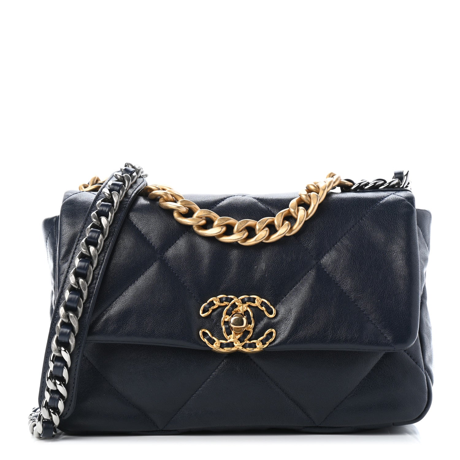 Chanel Goatskin Quilted Medium Chanel 19 Flap Navy Blue 1 of 9