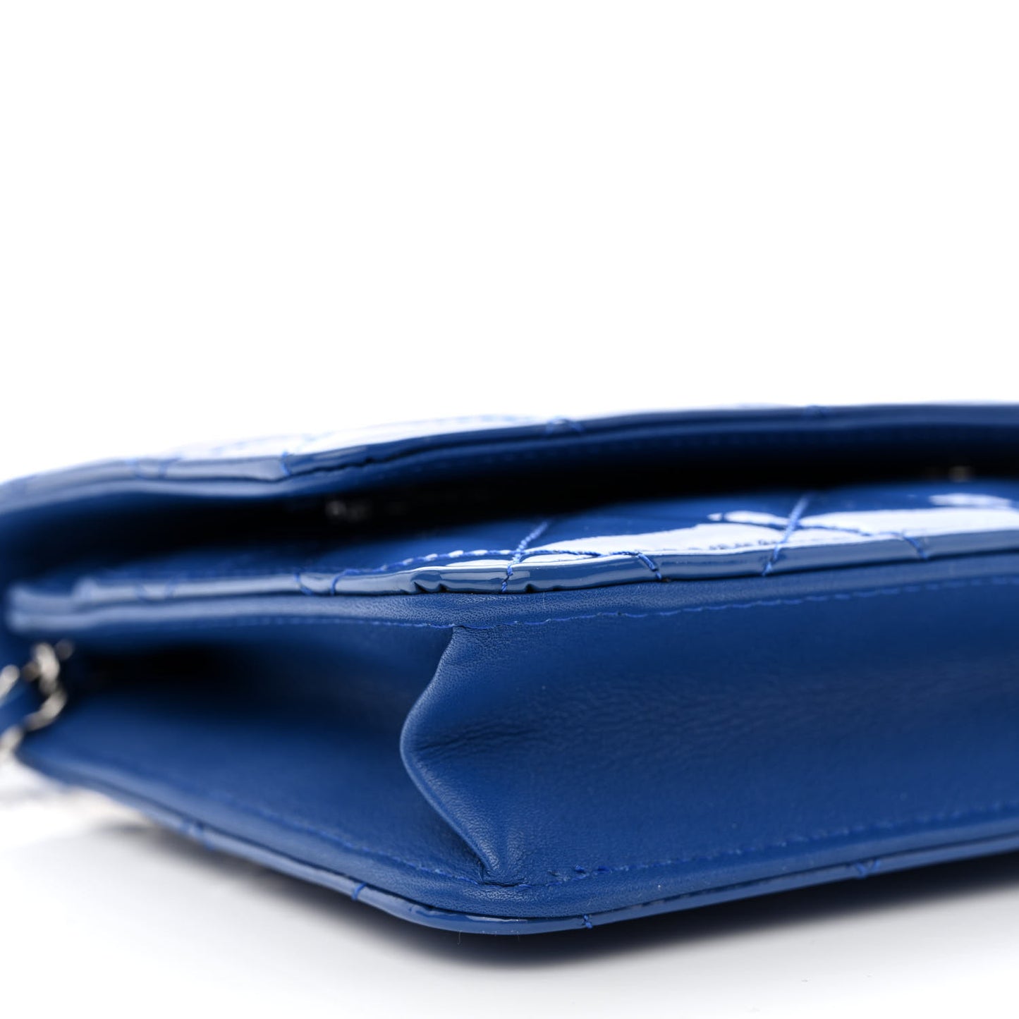 Patent Quilted Wallet On Chain WOC Dark Blue