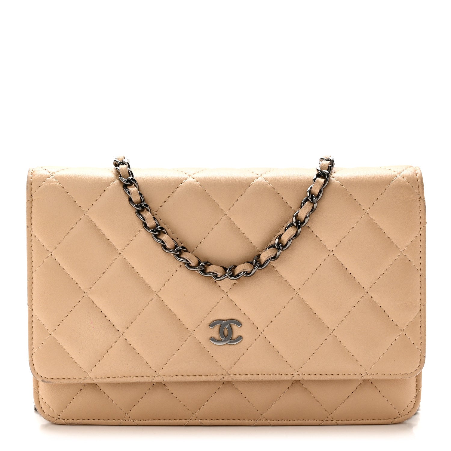 Chanel Lambskin Quilted Wallet On Chain WOC Beige 1 of 12