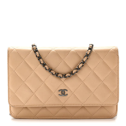 Chanel Lambskin Quilted Wallet On Chain WOC Beige 1 of 12