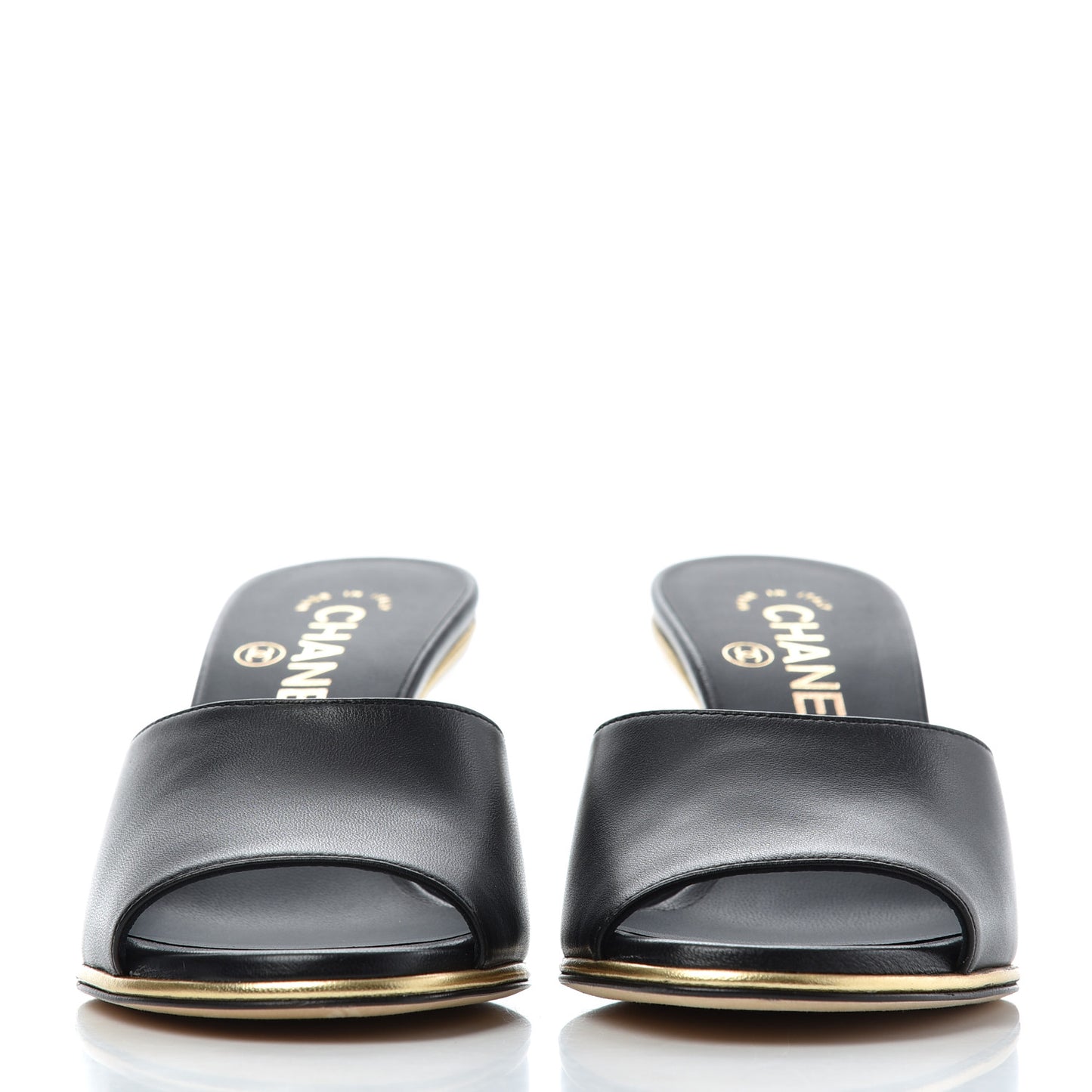 Lambskin Lucite CC Wedge Mules 35.5 Black