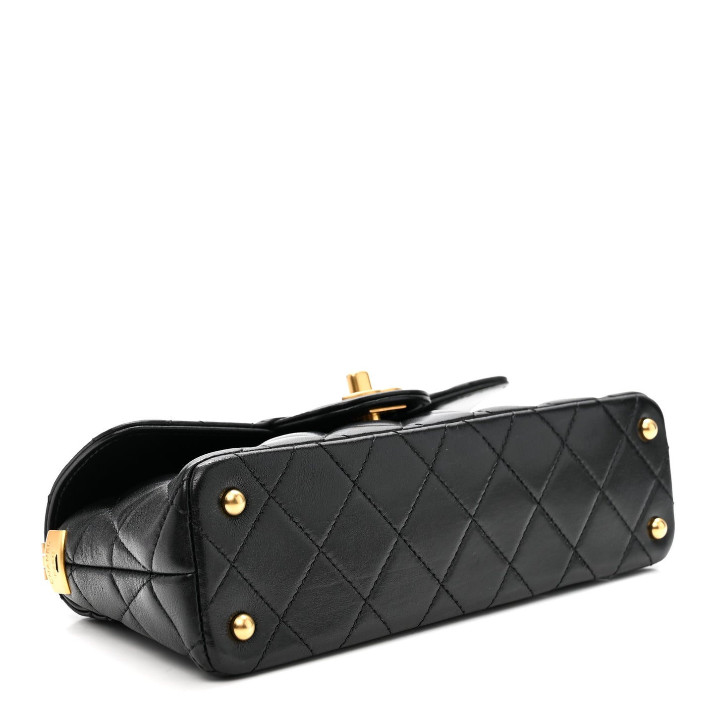 Lambskin Quilted Mini Flap Top Handle Bag Black