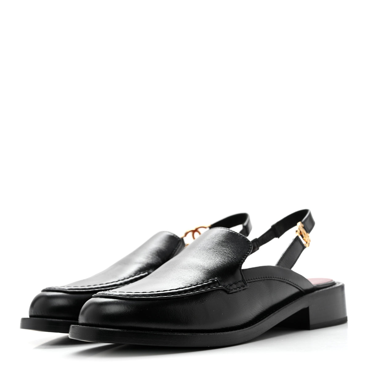 Glazed Calfskin CC Slingback Flats 37 Black
