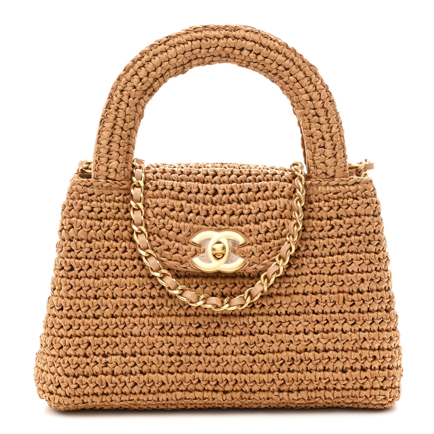Chanel Braided Raffia Nano Kelly Flap Bag Dark Beige 1 of 10