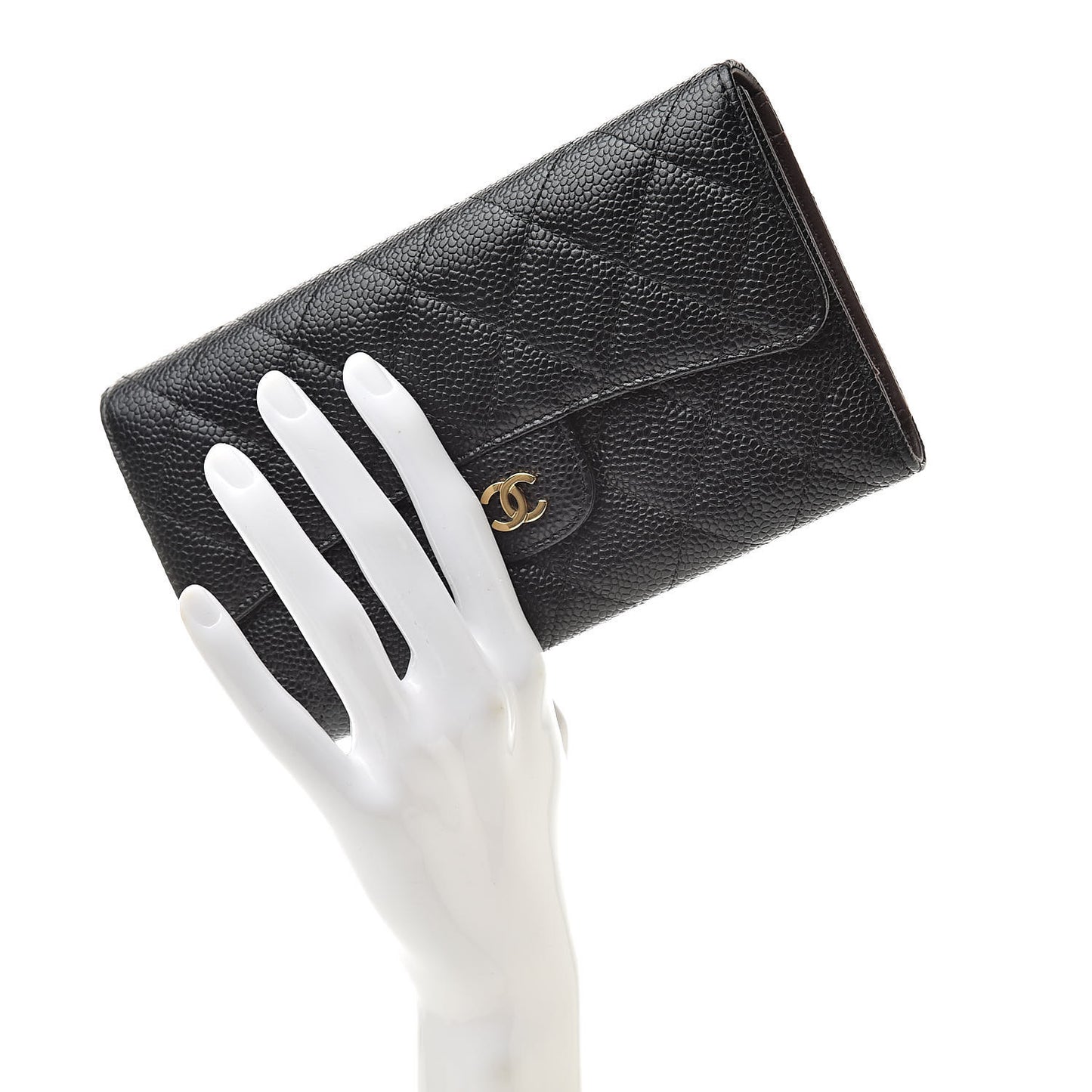Caviar Quilted Large Flap Wallet Black