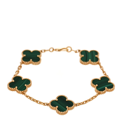 Van Cleef & Arpels 18K Yellow Gold Malachite 5 Motifs Vintage Alhambra Bracelet 1 of 5