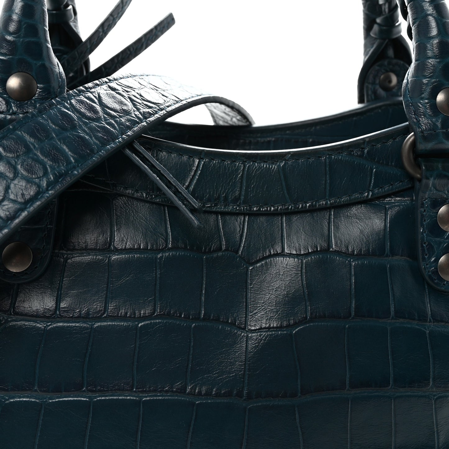 Extra Supple Calfskin Crocodile Embossed Neo Classic Silver Hardware S City Dark Petrol Blue