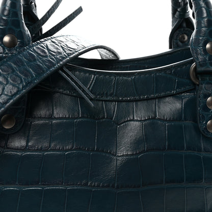 Balenciaga Extra Supple Calfskin Crocodile Embossed Neo Classic Silver Hardware S City Dark Petrol Blue 7 of 9