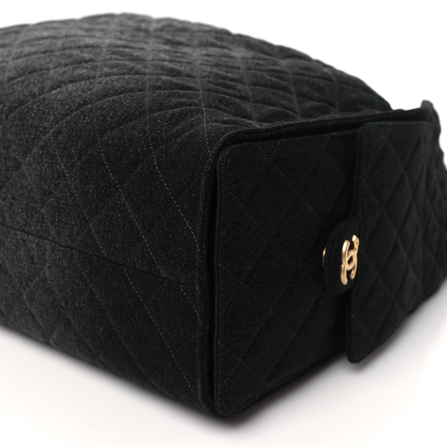Washed Denim Quilted Large Chanel 25 Handbag Black