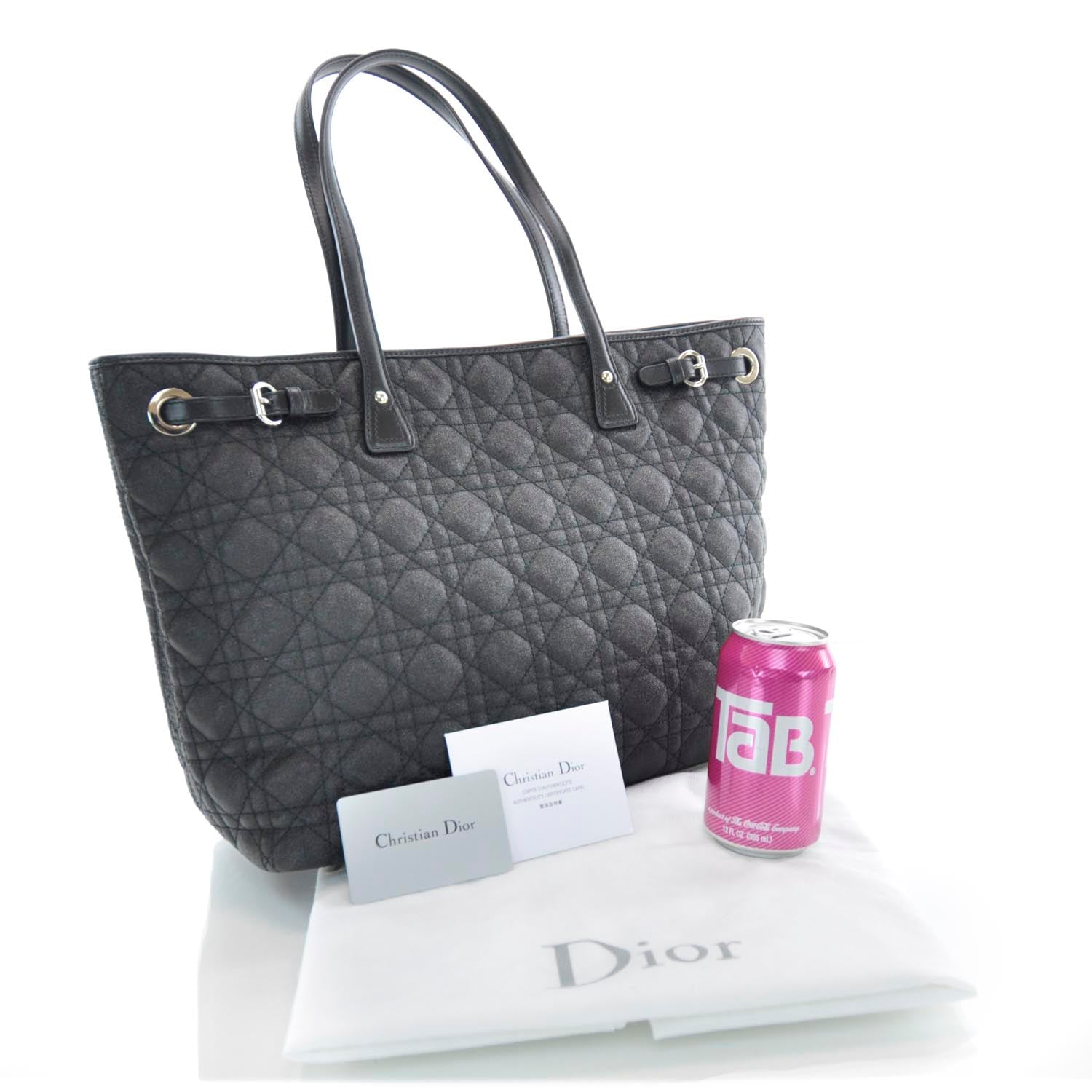 Christian Dior Coated Canvas Cannage Medium Panarea Tote Black 3 of 14