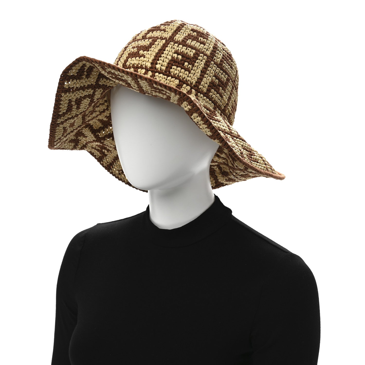 Fendi Cotton Viscose FF Woven Bucket Hat M Brown 2 of 9