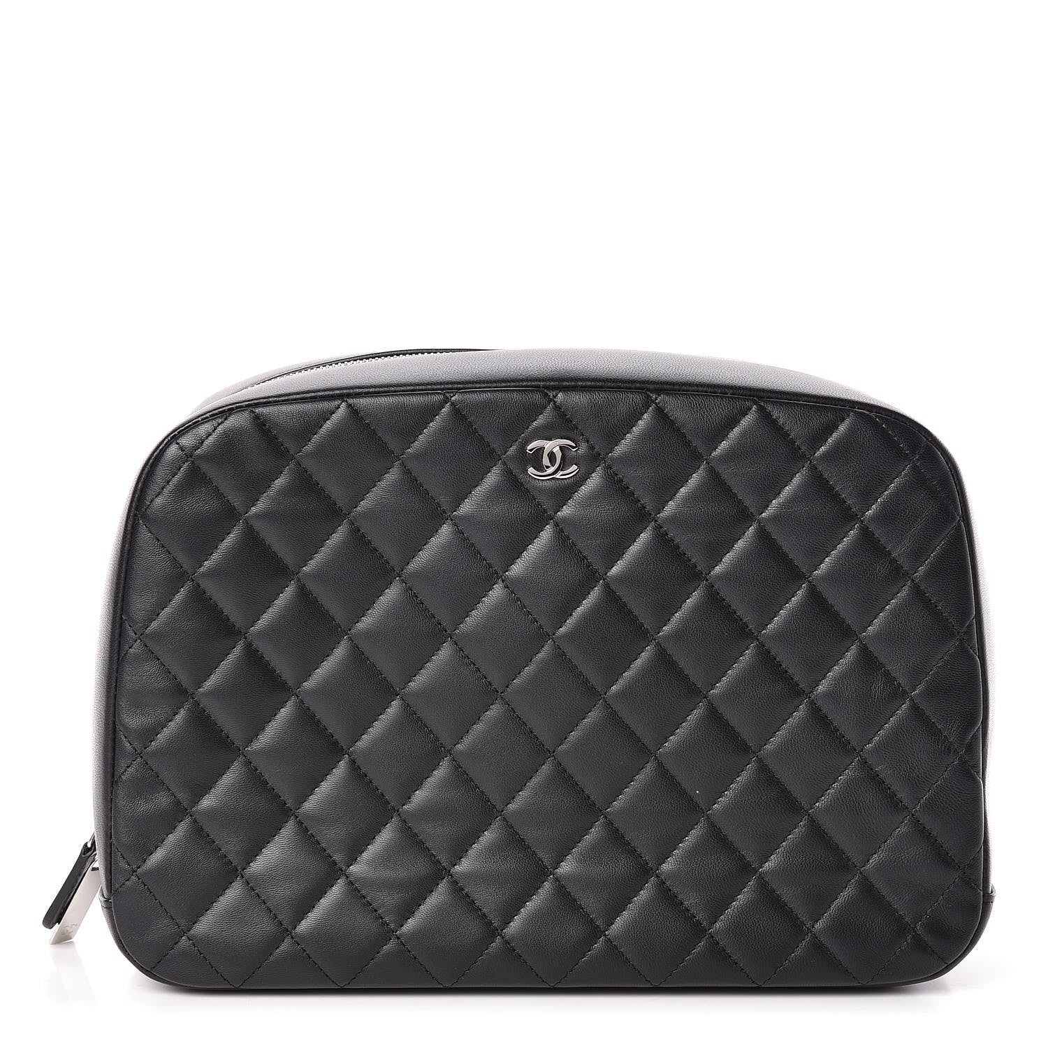 Chanel Lambskin Quilted Large Curvy Pouch Cosmetic Case Black 1 of 7