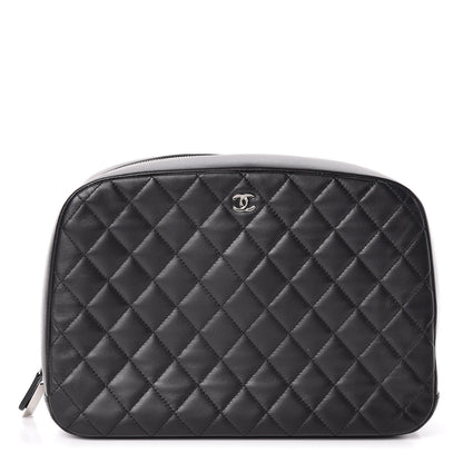 Chanel Lambskin Quilted Large Curvy Pouch Cosmetic Case Black 1 of 7