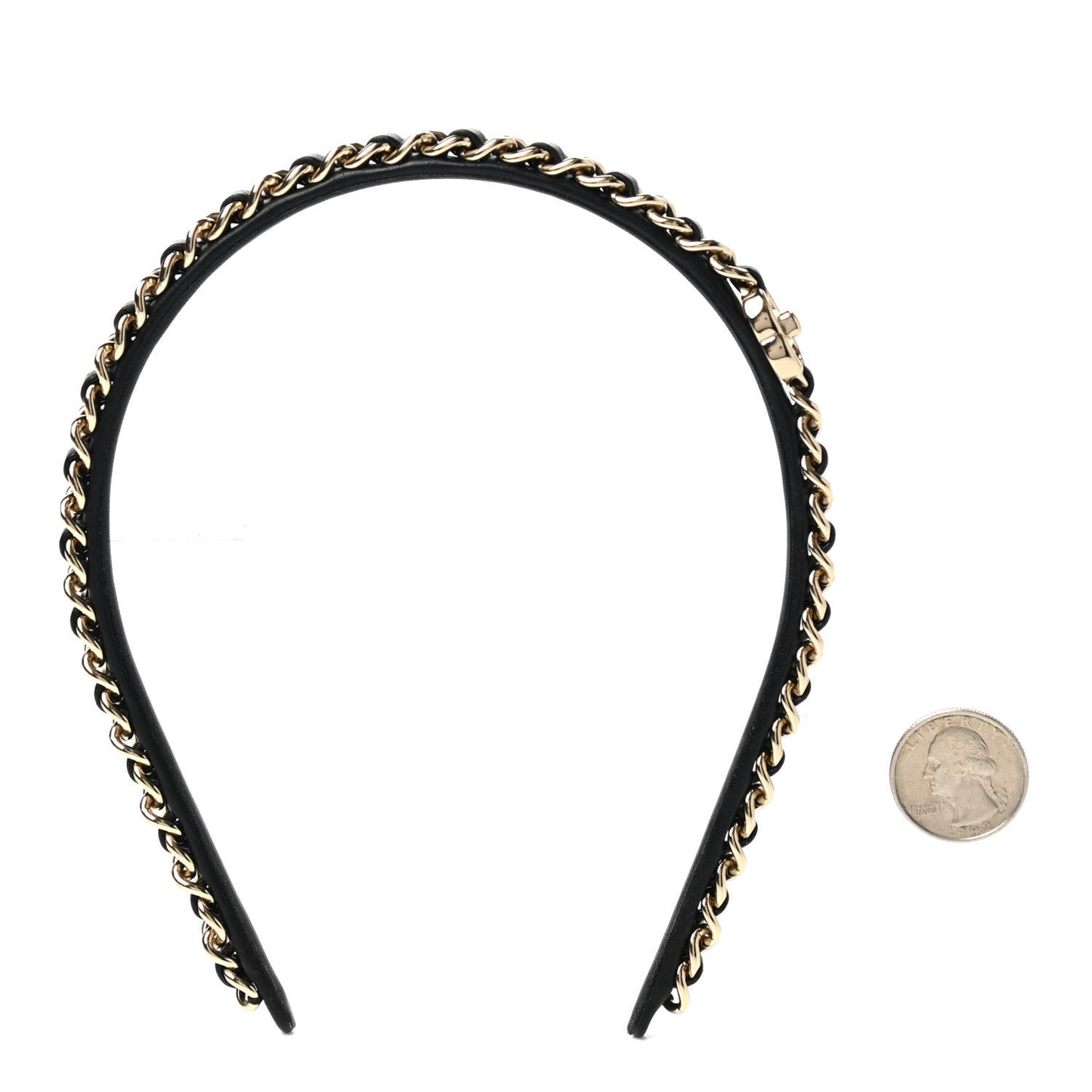 Metal Lambskin CC Turnlock Chain Headband Gold Black