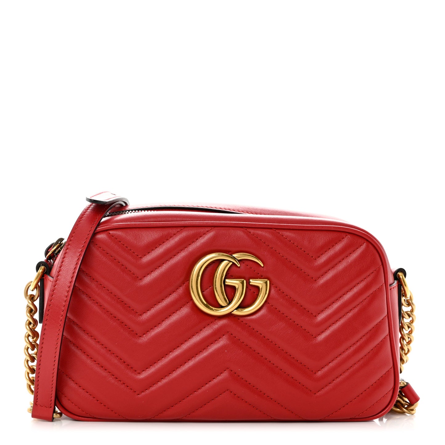 Calfskin Matelasse Small GG Marmont Chain Shoulder Bag Hibiscus Red