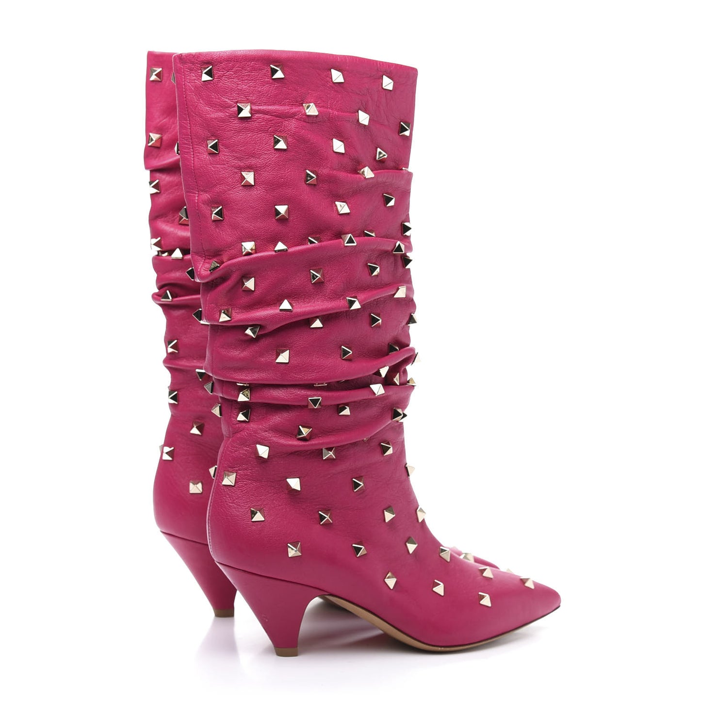 Calfskin Rockstud Slouchy Boots 36 Pink