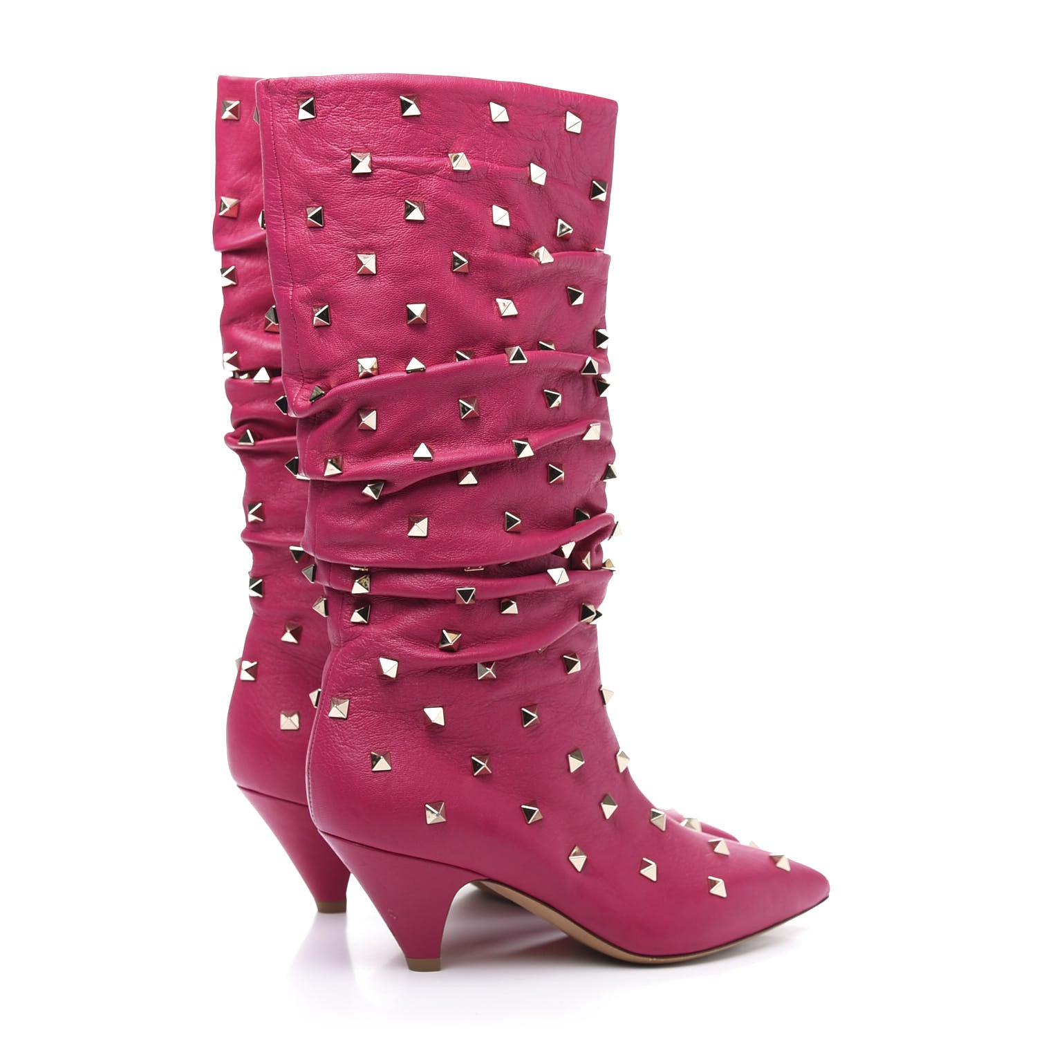 Valentino Garavani Calfskin Rockstud Slouchy Boots 36 Pink 4 of 7