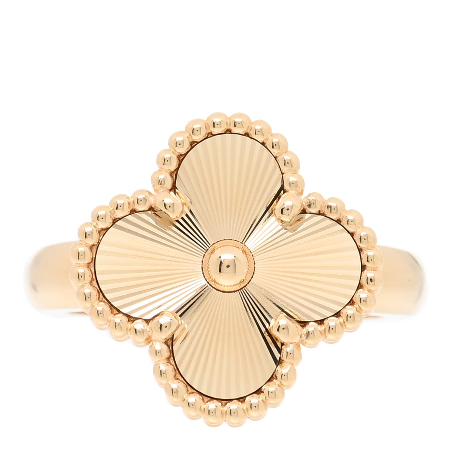VAN CLEEF & ARPELS 18K Yellow Gold Guilloche Vintage Alhambra Ring by FASHIONPHILE