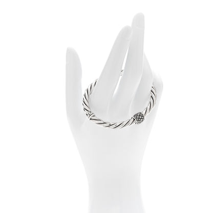 David Yurman Sterling Silver Diamond 6mm Metro Cable Station Bangle Bracelet 2 of 5