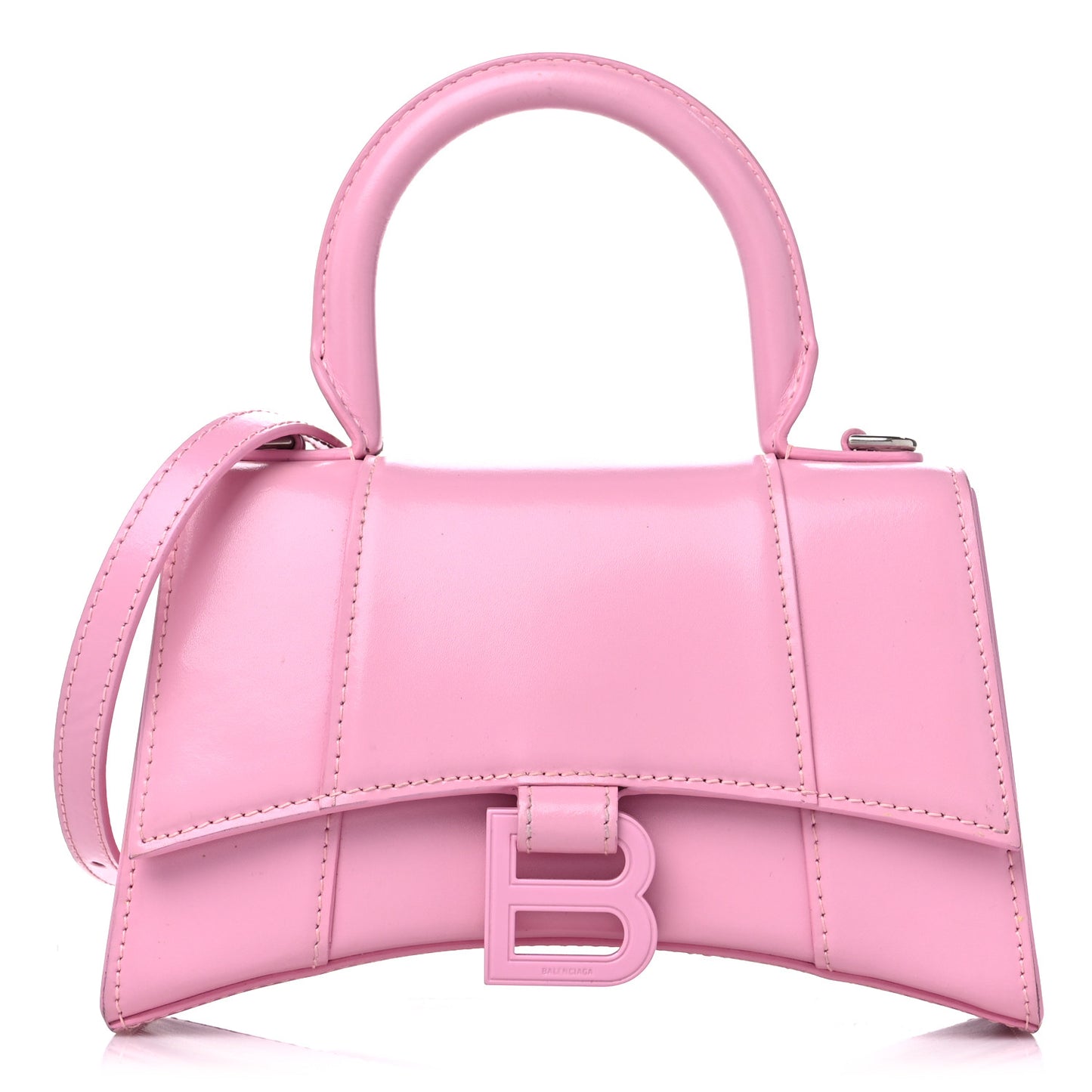 Shiny Box Calfskin Tonal B Hourglass Top Handle Bag XS Candy Pink