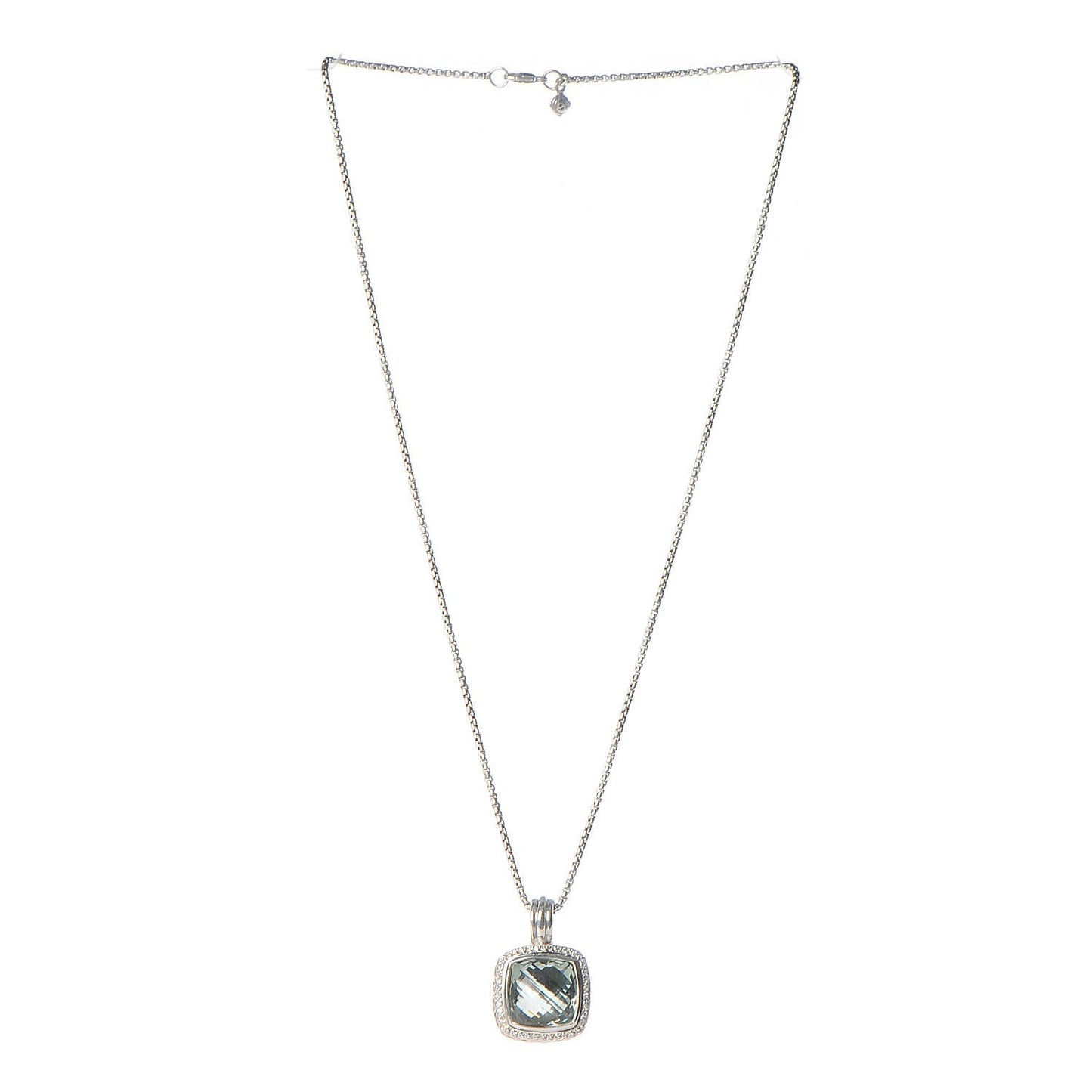 Sterling Silver Diamond Prasiolite 14mm Albion Pendant Necklace