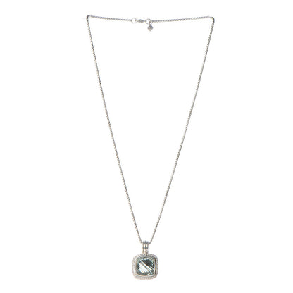 David Yurman Sterling Silver Diamond Prasiolite 14mm Albion Pendant Necklace 3 of 9